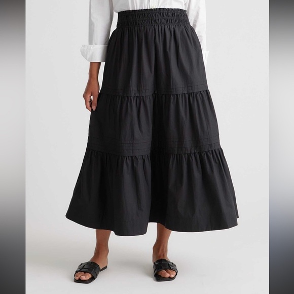 Quince sz S Black A-Line Skirt 100% organic cotton poplin tiered maxi new cond - Picture 11 of 11